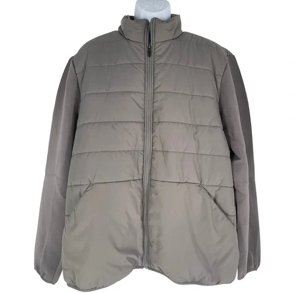 Nordstrom Mens Hybrid Puffer Jacket Gray Taupe Quilted Knit Full Zip XL New - Picture 1 of 4